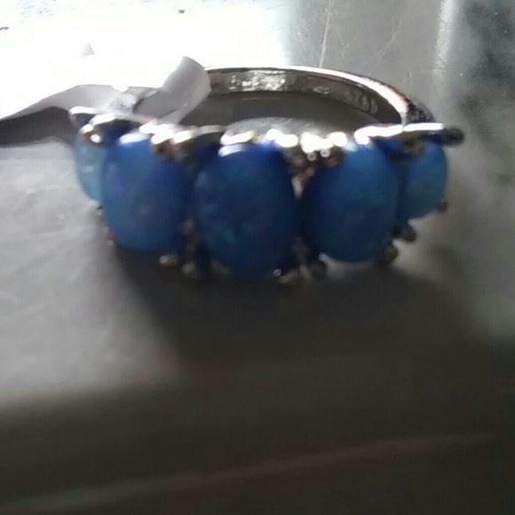 Blue Fire Opal Ring 925 Size 7 - Picture 2 of 3